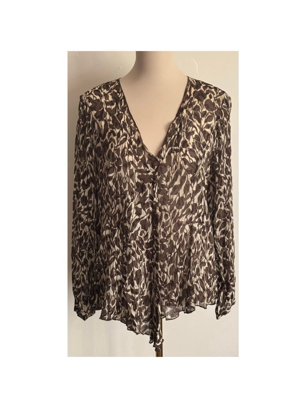 Women's J.Jill Blouse MP Brown Beige Leaf Print